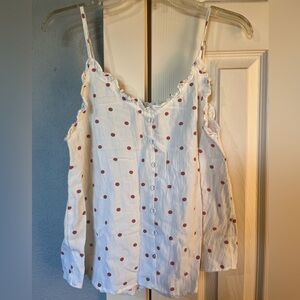 E & M White & Pink Polka Dot Top Size Medium